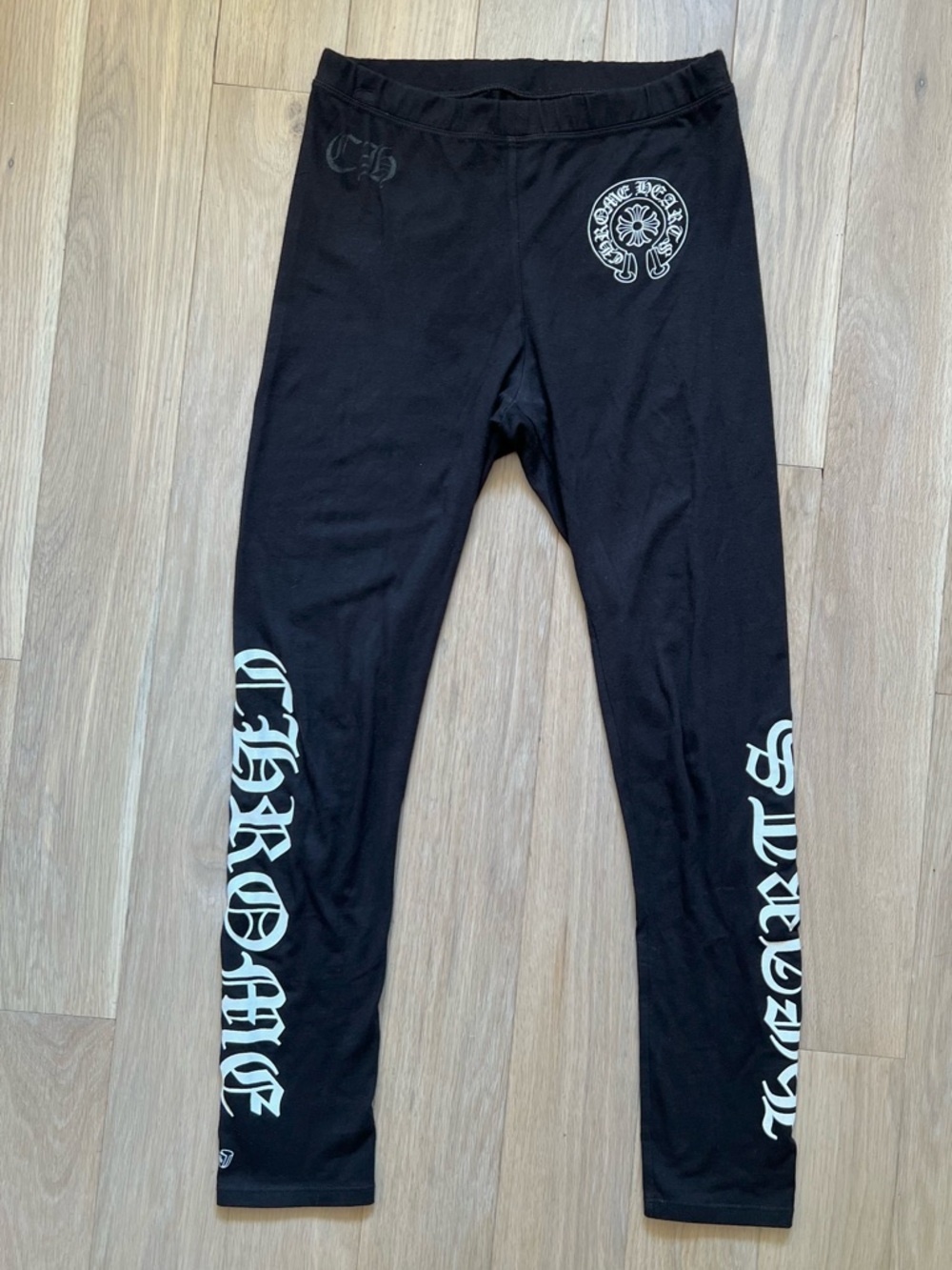 Chrome Hearts Script Horseshoe Tattoo Logo Black Leggings Yoga Pants Medium M